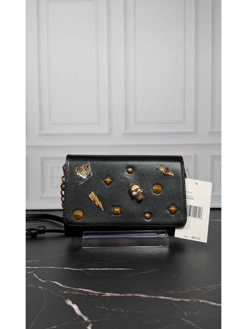 Betsey Johnson Skull Bat Spiderweb Studded Crossbody Bag NWT